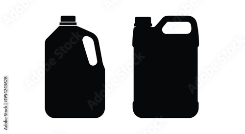Two black silhouettes of plastic jugs with handles are displayed
