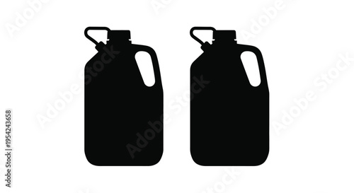 Two black silhouettes of gasoline containers against a white background