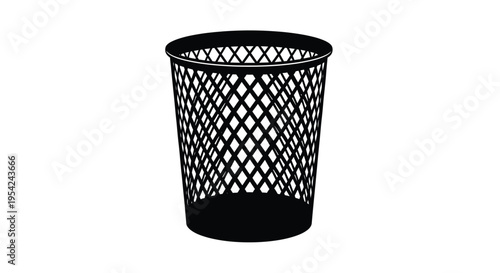 A black wireframe wastebasket isolated on a plain white background