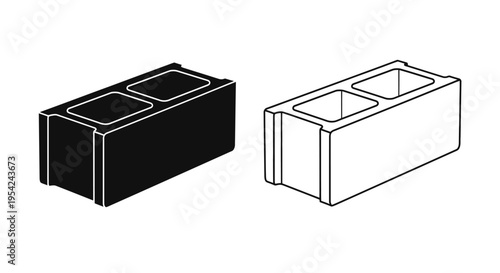 Two concrete blocks one solid black and one white outline