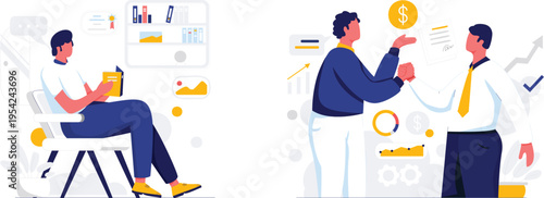 Business professionals collaborating and analyzing data