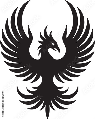 Majestic phoenix bird rising with spread wings and flame feathers representing rebirth immortality and mythical fire creature