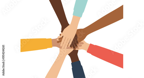 Diverse hands stacked together in unity.