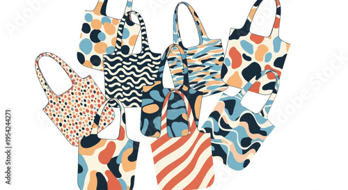 Colorful patterned womens swimsuits displayed.