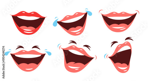 Cartoon smiling mouths with expressions.