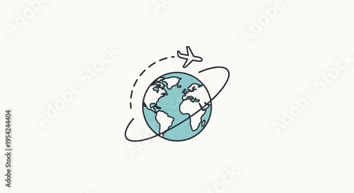 Globe with airplane flying around earth.