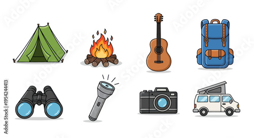 Various Travel And Outdoor Recreation Icons.