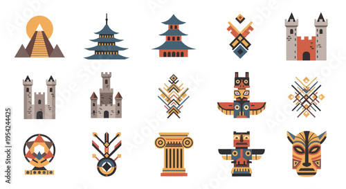 Collection of various cultural symbols.