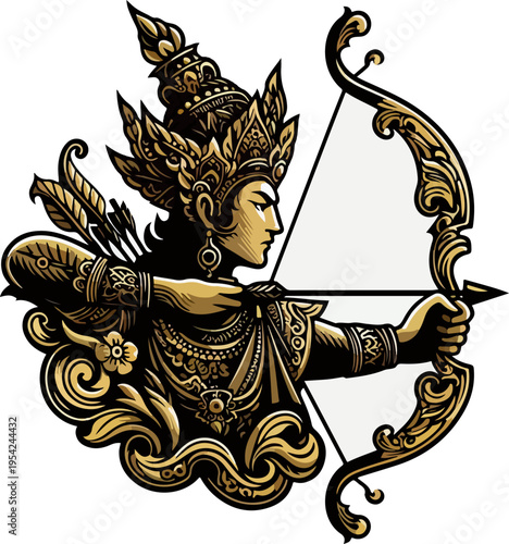 Logo Template for Security Protection Warrior Archer Staring Intensely, Representing Vigilance and Defensive Posture.