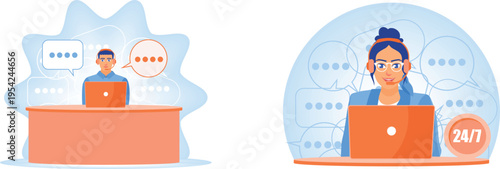 Representation of customer support and 24/7 service availability through digital communication