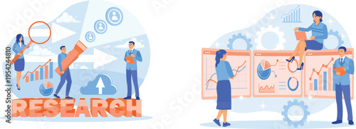 Collaborative team conducting business research and data analysis