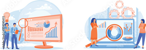 Teams collaborating on data analysis and business strategy using visual tools