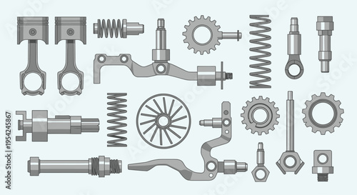 Collection of mechanical parts and tools.