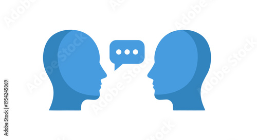 Two blue human heads communicating.