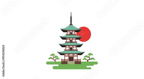 Traditional Japanese Pagoda Architecture Design.