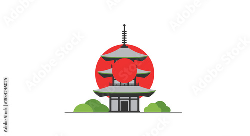 Japanese Pagoda Temple Architecture Design.