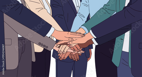 Diverse business people stacking hands together.