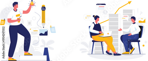 Brainstorming and strategic planning in a modern office setting