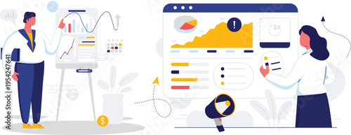 Analysts collaborating on financial data and digital dashboard insights