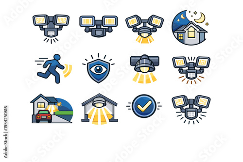 Vector generation motion protection icon night image illumination simple element arms floodlight