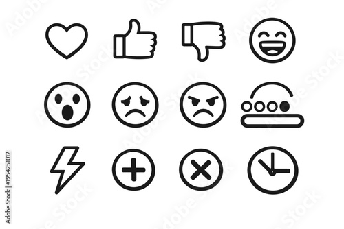 Image remove face react icon simple outline heart surprised thumbs generation vector