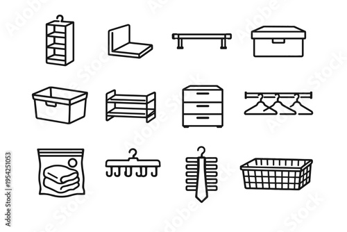 Generation hanging simple fabric rack rod organizer icon box vector bin vacuum