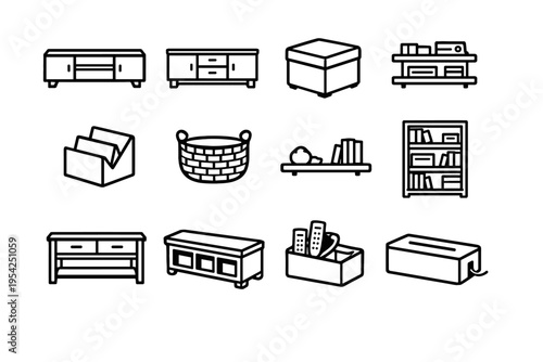 Sideboard console unit simple ottoman generation image icon media remote bookcase bench