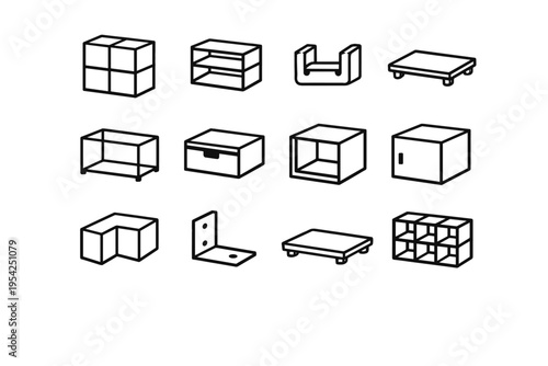 Icon image drawer stackable cube unit storage generation simple platform panel vector