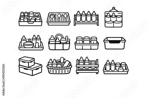Generation image hanging icon stackable simple storage mounted container vector rack station