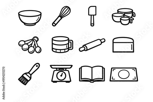 Image simple scale measuring rolling notebook icon scraper bowl recipe spatula generation