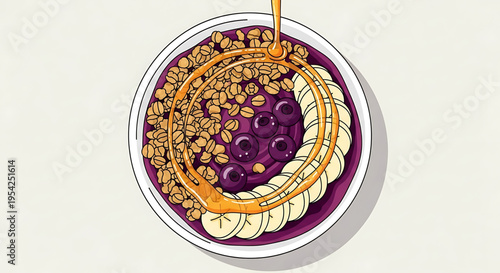 A vibrant illustration of a healthy breakfast bowl with fruit and granola, perfect for a nutritious start to the day