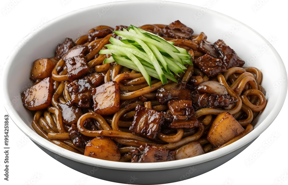 Obraz premium Korean Jajangmyeon with Fried Egg in Black Bean Sauce