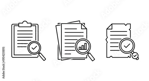 Business analytics concepts of financial documents with magnifying glass and charts icon