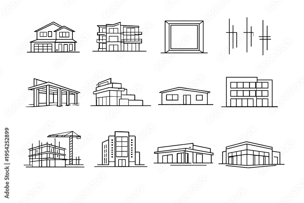 Fototapeta premium Generation drawing simple construction elevation frame building clean icon opening outline vector