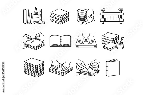 Manual generation minimal tools image stitched simple icon structural binding vector paper
