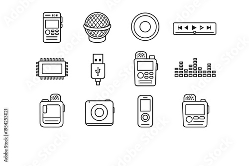 Generation device image microphone control simple memo wave vector icon voice digital