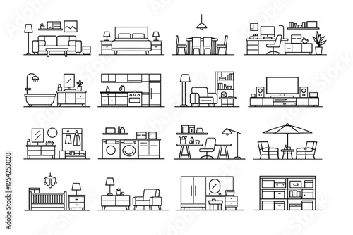Space proportional environment generation interior vector form design household image furniture simple