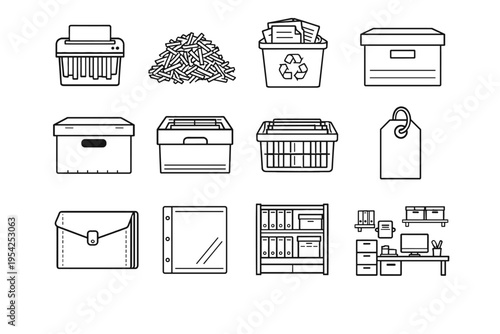 Shred icon label storage box file image sleeve document generation simple vector