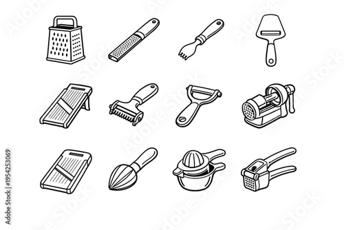Icon kitchen slicer reamer julienne cheese microplane utensil icons vector mandoline vegetable