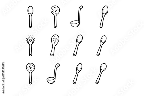 Spoon gravy ladle pasta server paddle icons utensils vector wooden icon slotted