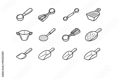 Cream serving ice scoop image fry vector simple icon perforated skimmer generation
