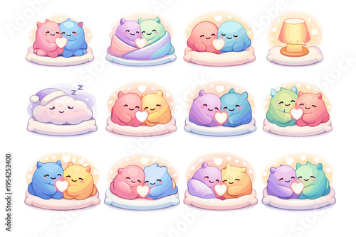 Simple smiles lines glow snuggle icon generation image center pillow gentle vector