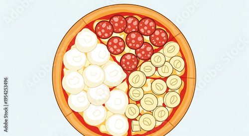 A vector graphic illustration of a delicious pizza with various toppings, perfect for food-related designs and marketing materials.
