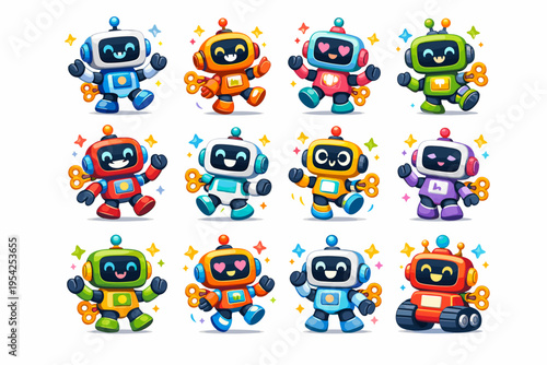 Vector icon bounce panels friendly happy image generation robot soft playtime edges