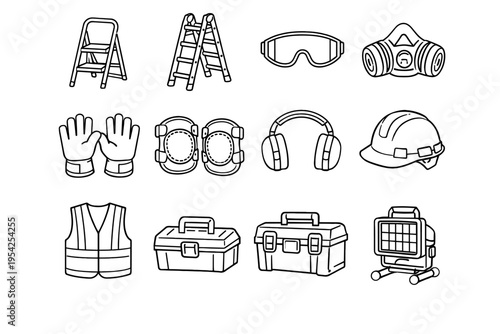 Image simple vector tool lockable knee icon work generation muffs ladder stool