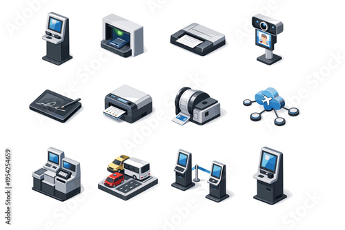 Simple vector flight pad icon check generation camera baggage workflow image tag