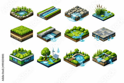 Micropark vector native icons absorption urban climate slot management icon park inlet