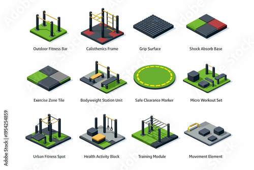 Station coating icon grip unit set generation exercise fitness simple vector element