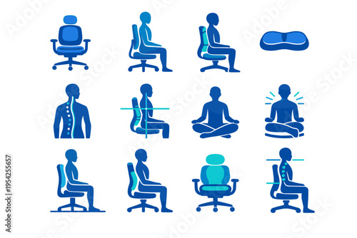 Posture workspace calm icon comfort vector symbol simple upright image seating element