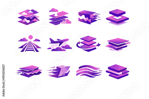 Vector simple travel offset tier plane icon dynamic depth slice image layer